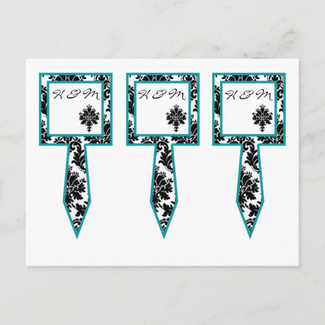 Carte Postale 3 cueillettes de gâteau noir Turquoise Damas Lace  (Devant)