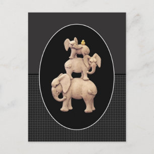 Carte Postale 3 éléphants et 1 canard