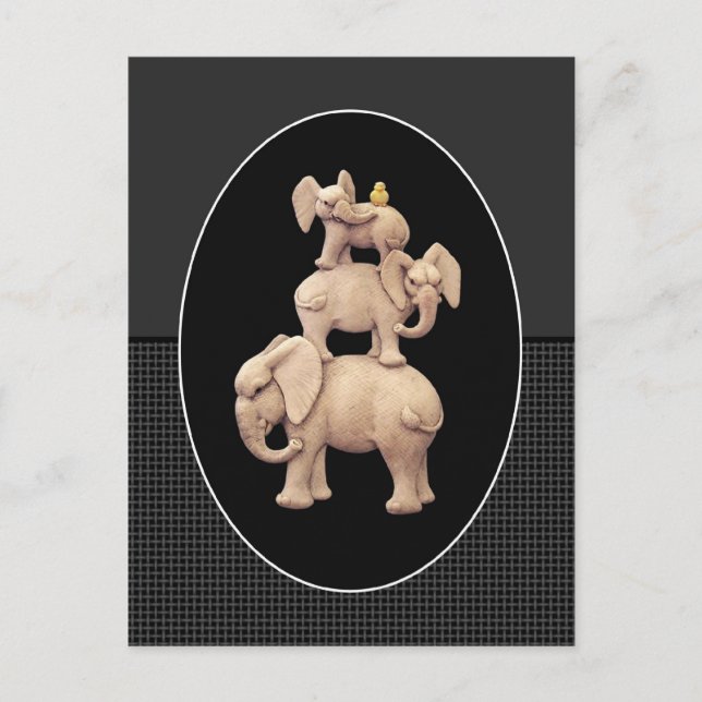 Carte Postale 3 éléphants et 1 canard (Devant)