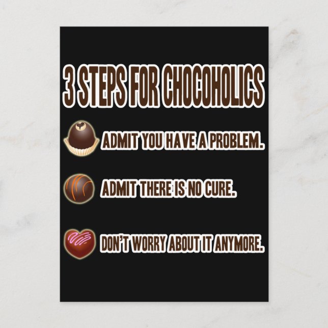 CARTE POSTALE 3 ÉTAPES POUR LA CHOCOHOLIQUE (Devant)