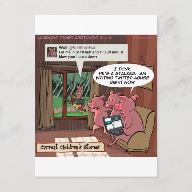 Carte Postale 3 Petits Cochons Experts en Médias Sociaux (Devant)