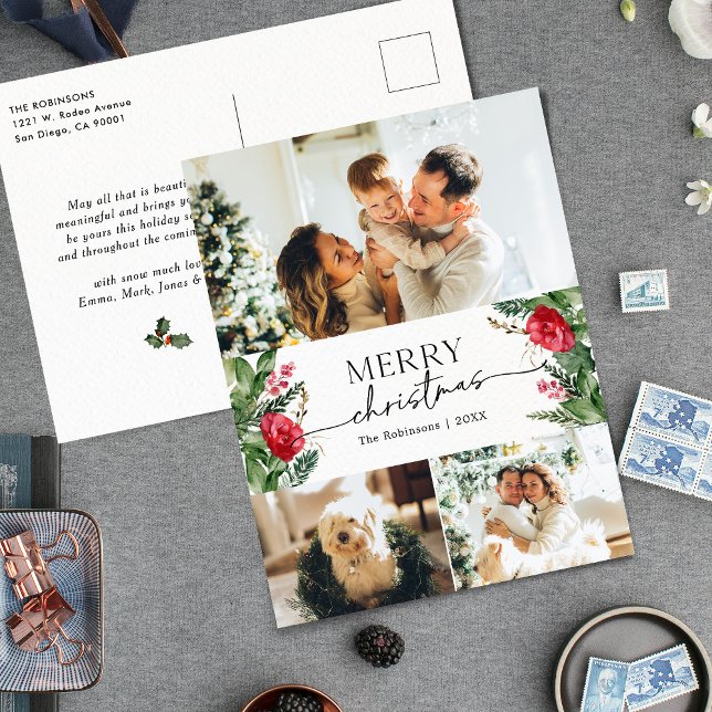 Carte Postale 3 Photo Elégant hiver Botanique Joyeux Noël (Créateur téléchargé)
