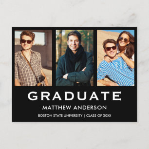 Carte Postale 3 Photo Graduation Party Modern Invitation