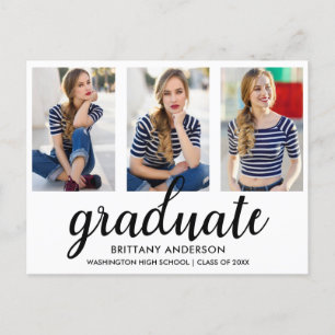 Carte Postale 3 Photo Modern Gold Graduation Party Invitation WB