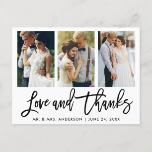 Carte Postale 3 Photo Moderne Brush Script Mariage Love Thanks