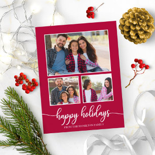 Carte Postale 3 photos Collage Happy Holidays Modern Christmas