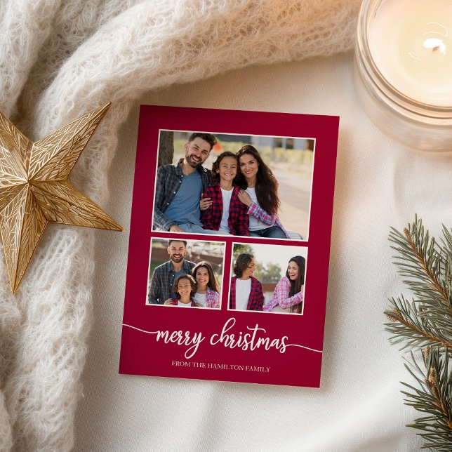 Carte Postale 3 Photos Collage Joli Script Joyeux Noël (Créateur téléchargé)