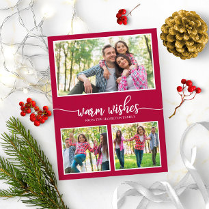 Carte Postale 3 Photos Vœux Chaleureux Noël Simple Moderne