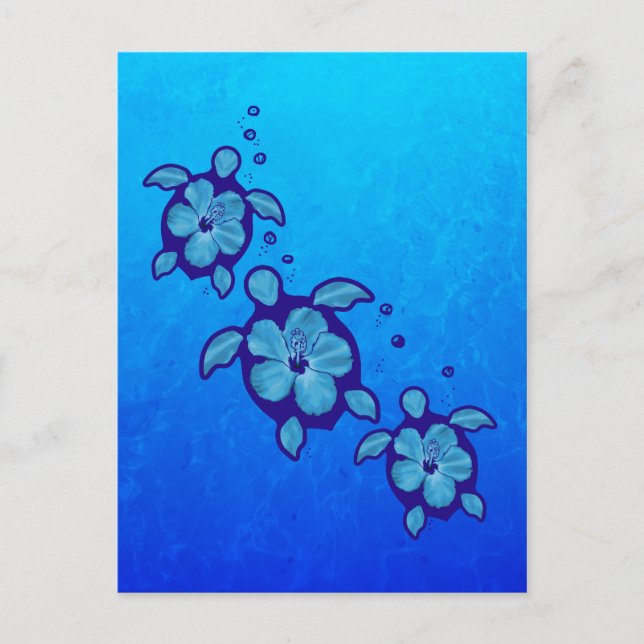 Carte Postale 3 Tortues Honu Bleues (Devant)