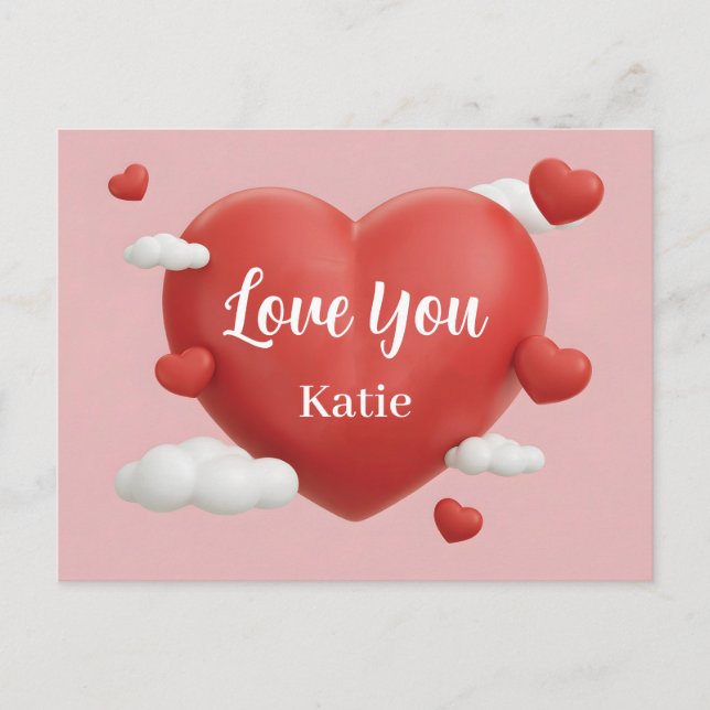 Carte Postale 3D Render of Vibrant Red Heart with Custom Name (Devant)