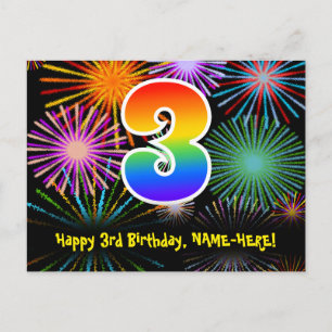Carte Postale 3e anniversaire – Motif de feux d'artifice amusant