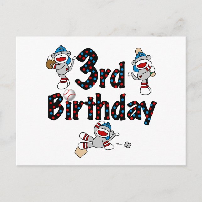 Carte Postale 3ème anniversaire du baseball de singe de soie (Devant)