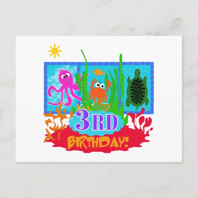 Carte Postale 3ème Aventure sous-marine Tshirts d'anniversaire (Devant)