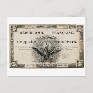 Carte Postale 400 Livres Révolution française Assignat Note banc