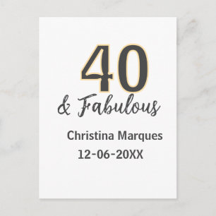 Carte Postale 40 & fabuleux gris jaune calligraphie d'anniversai