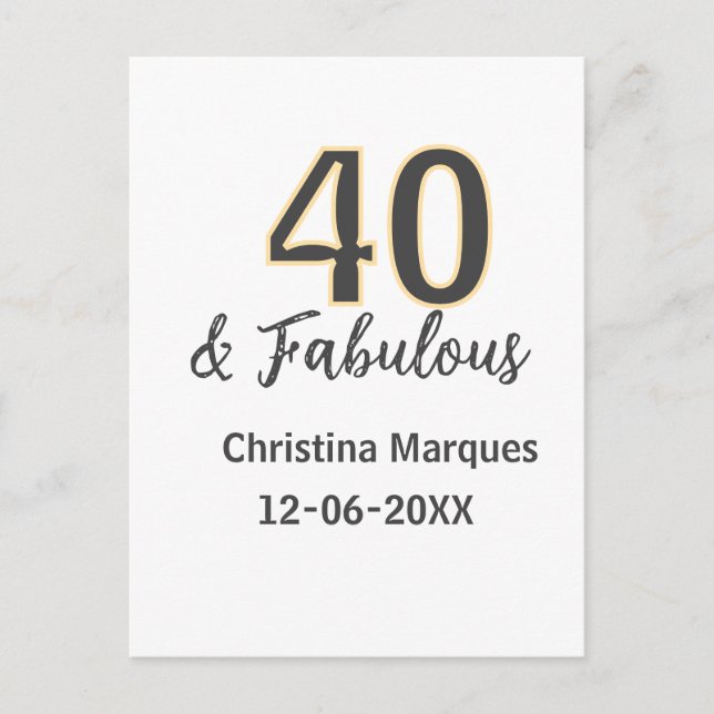 Carte Postale 40 & merveilleux gris jaune calligraphie d'anniver (Devant)
