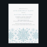 CARTE POSTALE 40e anniversaire Blue Snowflake Invi<br><div class="desc">Des flocons de neige bleu très élégants créent une jolie bordure le long du fond de cette invitation à l'anniversaire adulte. Moderne et minimaliste,  le design est ouvert et aéré. L'esthétique contemporaine plaira à tous les âges.</div>