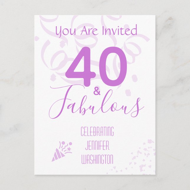 Carte Postale 40e anniversaire Confetti Hot Pink Party Invitatio (Devant)