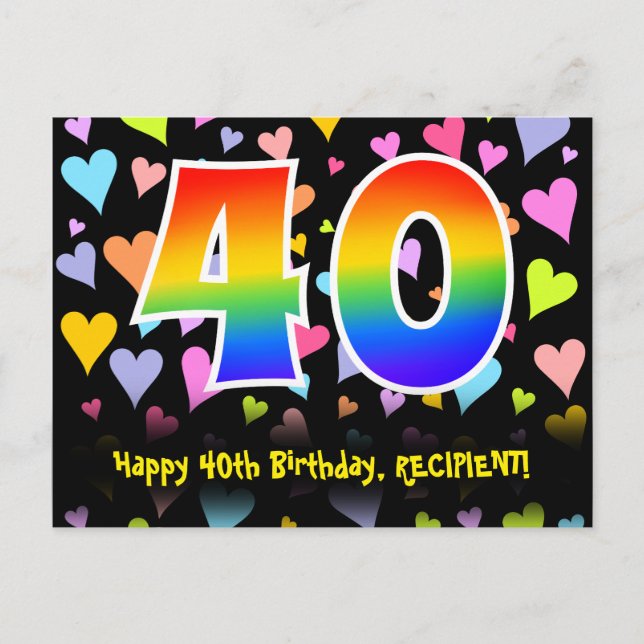 Carte Postale 40e anniversaire : Fun Hearts Motif, Arc-en-ciel 4 (Devant)