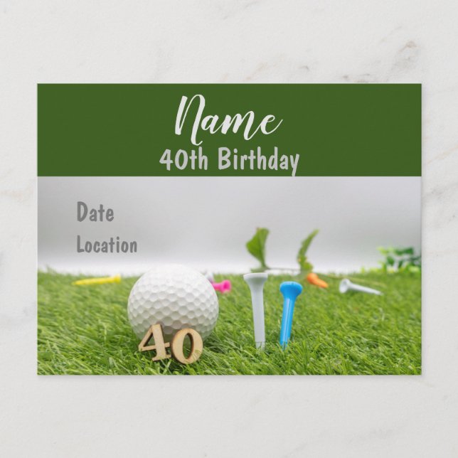 Carte Postale 40e anniversaire invitation fête sur vert (Devant)