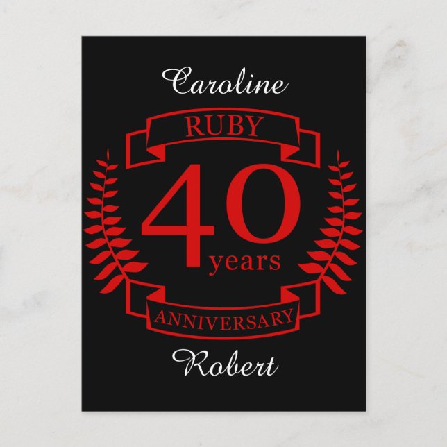 Carte Postale 40e ANNIVERSAIRE Mariage RUBY (Devant)