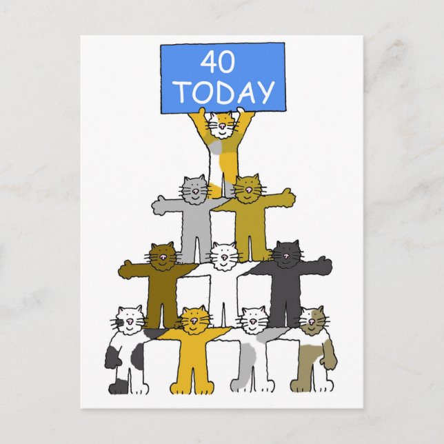 Carte Postale 40e anniversaire mignon Cartoon Chats (Devant)