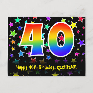 Carte Postale 40e Anniversaire : motif d'étoiles amusantes, arc-
