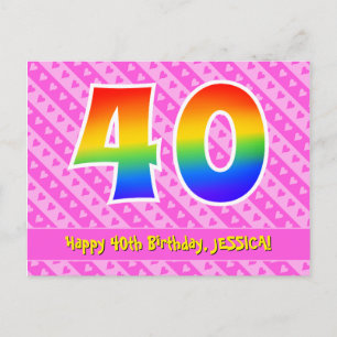 Carte Postale 40e anniversaire : Rayures roses et cœurs, arc-en-