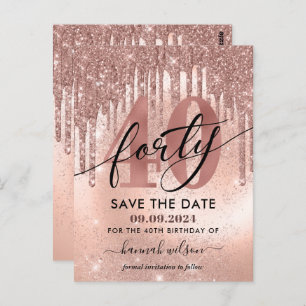Carte Postale 40e Anniversaire Rose Gold Enregistrer la date