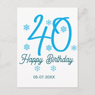 Carte Postale 40th birthday add name date year blue template