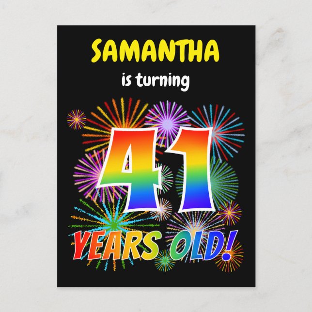 Carte Postale 41e anniversaire - Fun d'artifice, Rainbow Look "4 (Devant)