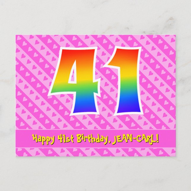 Carte Postale 41e anniversaire : Pink Stripes & Hearts, Arc en c (Devant)