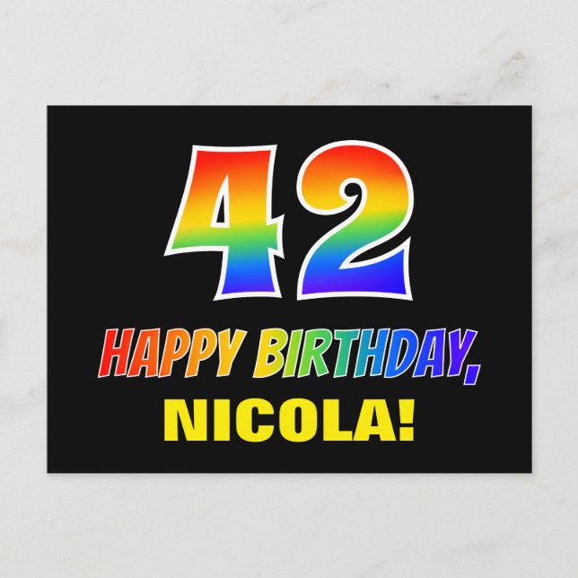 Carte Postale 42e anniversaire : Bold, amusant, simple, arc-en-c (Devant)