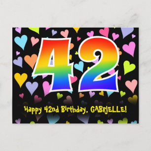 Carte Postale 42e Anniversaire : Motif coeurs amusants, Arc-en-c