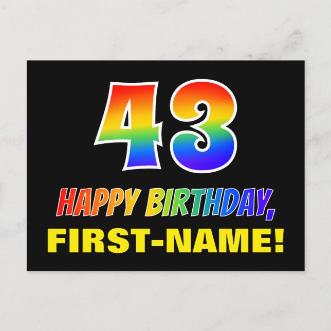 Carte Postale 43e anniversaire : Bold, amusant, simple, arc-en-c (Devant)