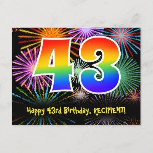 Carte Postale 43e Anniversaire – Motif de feux d'artifice amusan