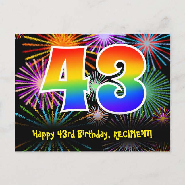 Carte Postale 43e Anniversaire - Motif de feux d'artifice amusan (Devant)