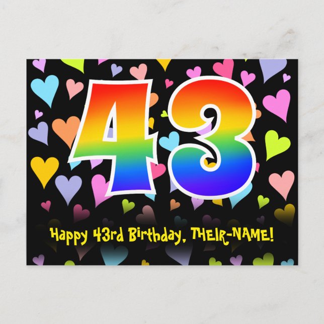 Carte Postale 43e anniversaire : Motif des coeurs amusants, Rain (Devant)