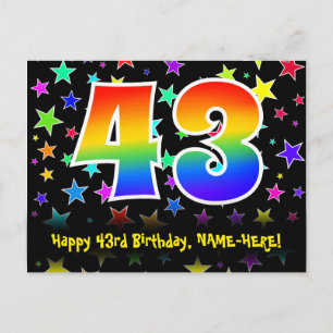 Carte Postale 43e Anniversaire : Motif Étoiles Amusantes, Arc-en