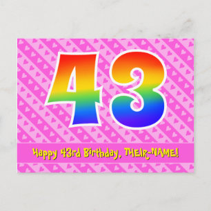 Carte Postale 43e anniversaire : Pink Stripes & Hearts, Arc en c