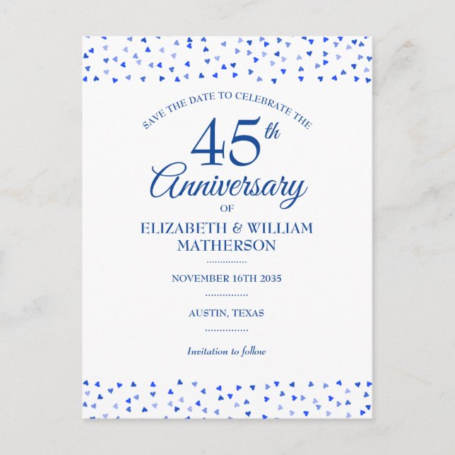 Carte Postale 45e 65e anniversaire Coeurs d'amour Enregistrer la (Devant)