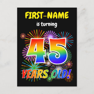 Carte Postale 45e anniversaire - Fun Fireworks, Rainbow Look "45