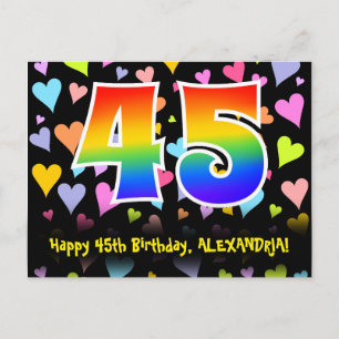 Carte Postale 45e anniversaire : motif coeurs amusants, arc-en-c