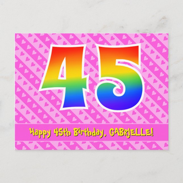 Carte Postale 45e anniversaire : Pink Stripes & Hearts, Arc-en-c (Devant)