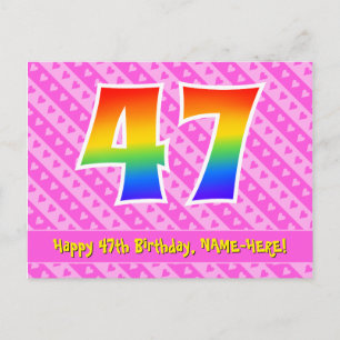 Carte Postale 47e anniversaire : Pink Stripes & Hearts, Arc-en-c