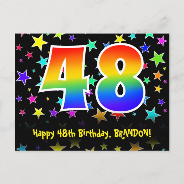 Carte Postale 48e anniversaire : Fun Stars Motif, Arc-en-ciel 48 (Devant)