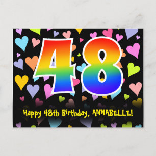 Carte Postale 48e Anniversaire : Motif coeurs amusants, Arc-en-c