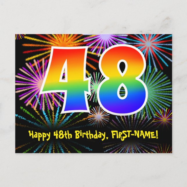 Carte Postale 48e Anniversaire – Motif de feux d'artifice amusan (Devant)