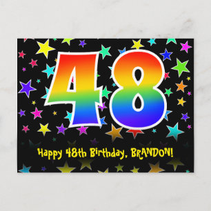Carte Postale 48e Anniversaire : motif d'étoiles amusantes, arc-