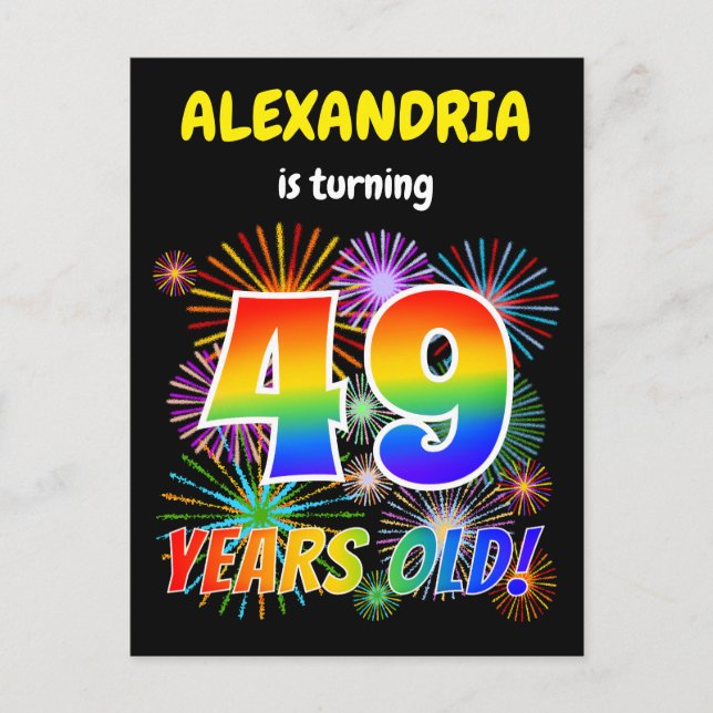 Carte Postale 49e anniversaire - Fun Fireworks, Rainbow Look "49 (Devant)